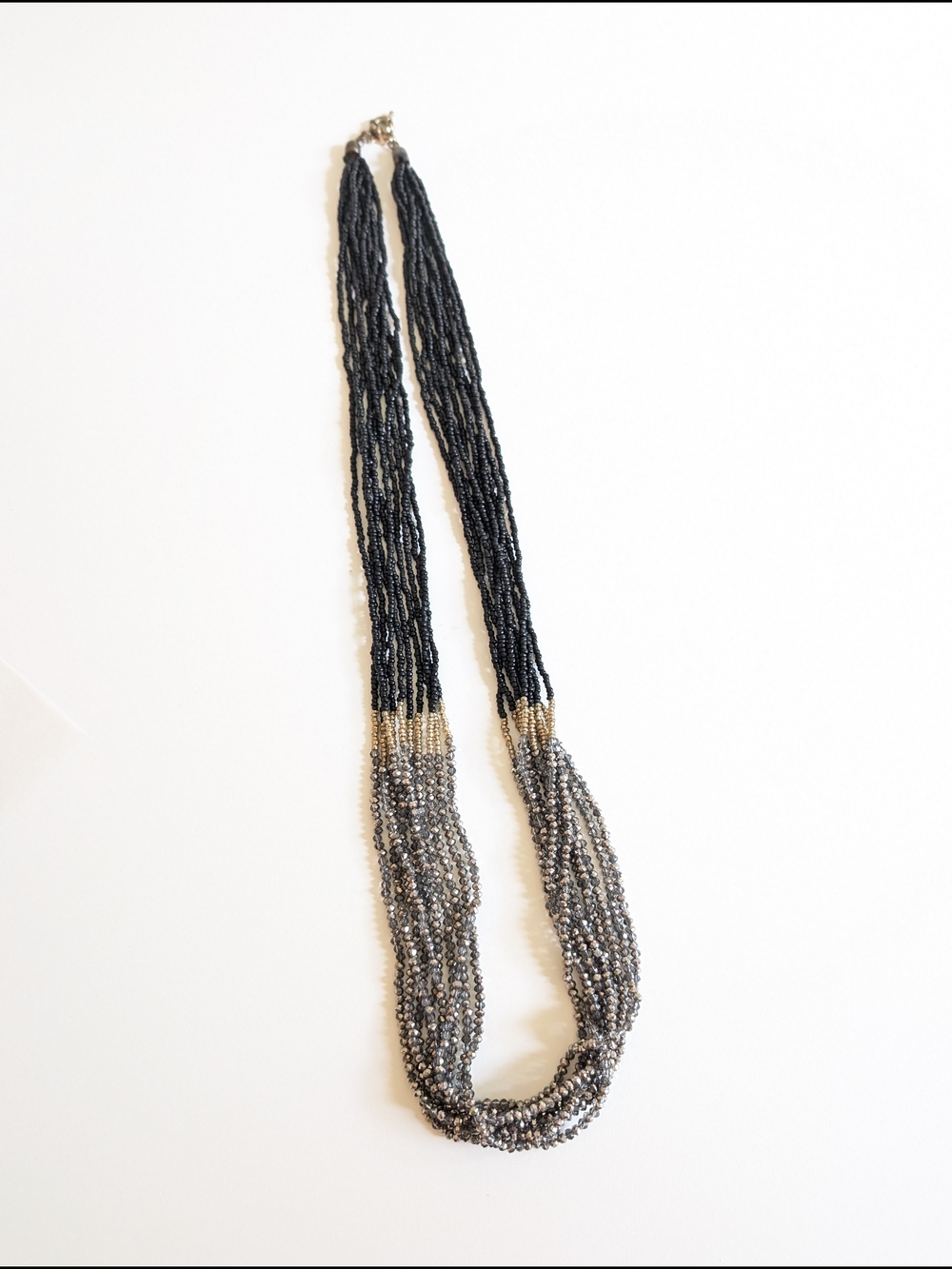 LOFT Black Beaded Necklace 16" Silver & Gold Tone Accents